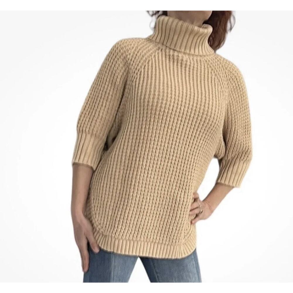 J.Crew Women’s Size XS Cozy Knit Turtleneck Poncho Sweater 100% Cotton Camel
